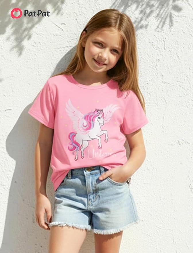 PATPAT Girls Crewneck Short Sleeve Graphic Tees Animal Print Shirts Cute Summer - Image 2