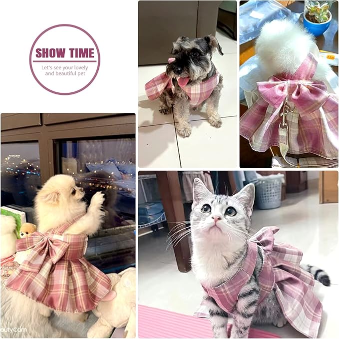 PETCARE Plaid Dog Dress Bow Tie Harness Leash Set - Image 3