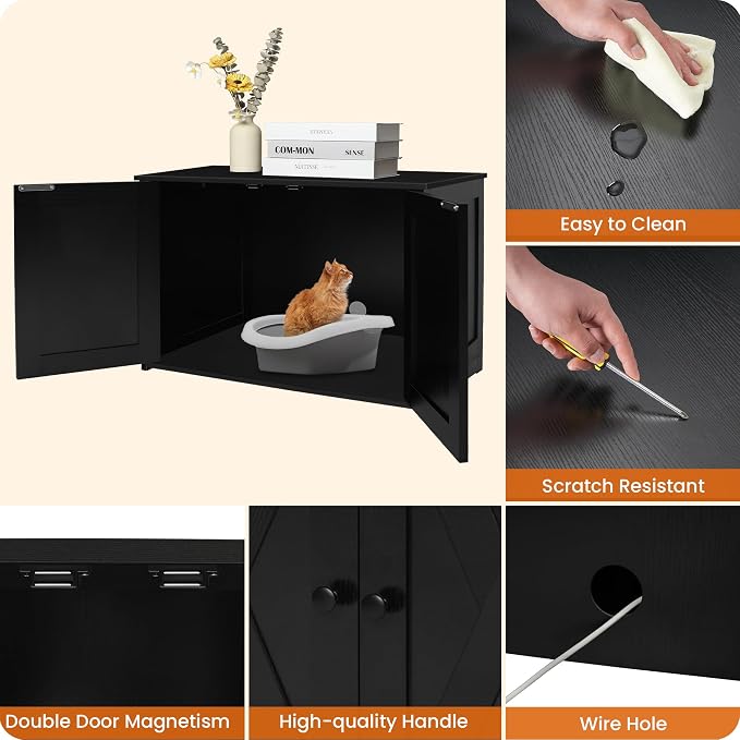 Dwanton Litter Box Enclosure, Cat Litter Box Furniture Hidden, Reversible - Image 6