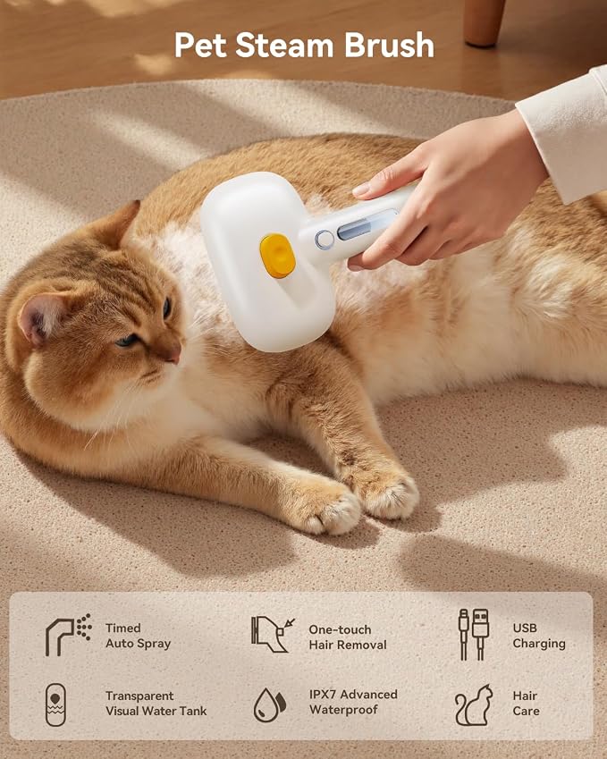 ROJECO 3-in-1 Pet Steam Brush for Cats&Dogs-Pet Spray Hair Removal Detangling - Image 2
