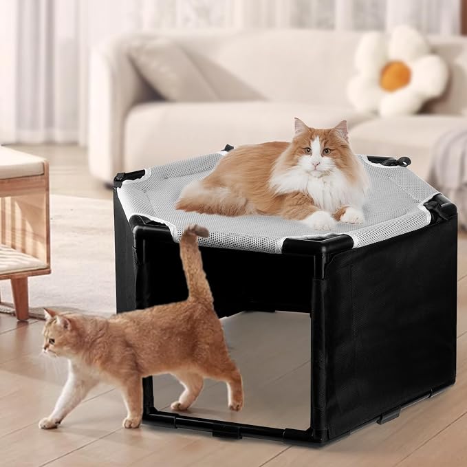 Elevated Cat Hammock Bed with Privacy Fence, Portable Raised Dog Cat Bed - Image 2