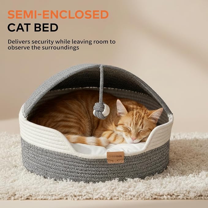 CHEERPALS Cat Basket Bed for Indoor Cats, Covered Pet Bed - Image 4