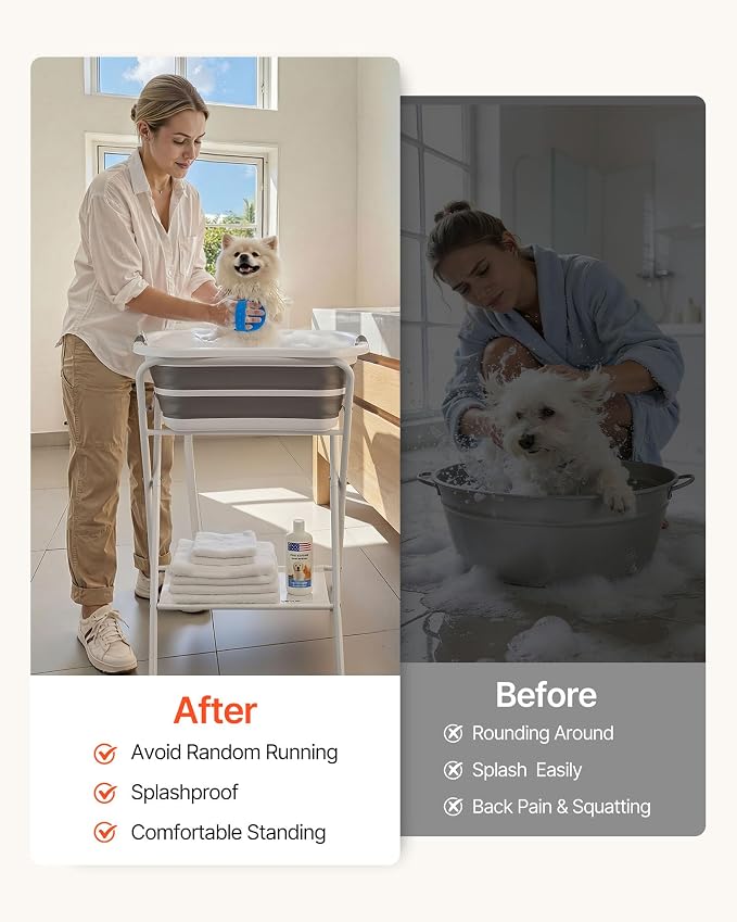 VEVOR Dog Bathtub, Elevated Dog Bath Tub, 2 in 1 Collapsible Pet Bathing Grooming Wash Station, Portable Foldable Space-Saving, Built-in Drain Outlet with Drain Hose for Small Pet Cat, Gray & White - Image 4