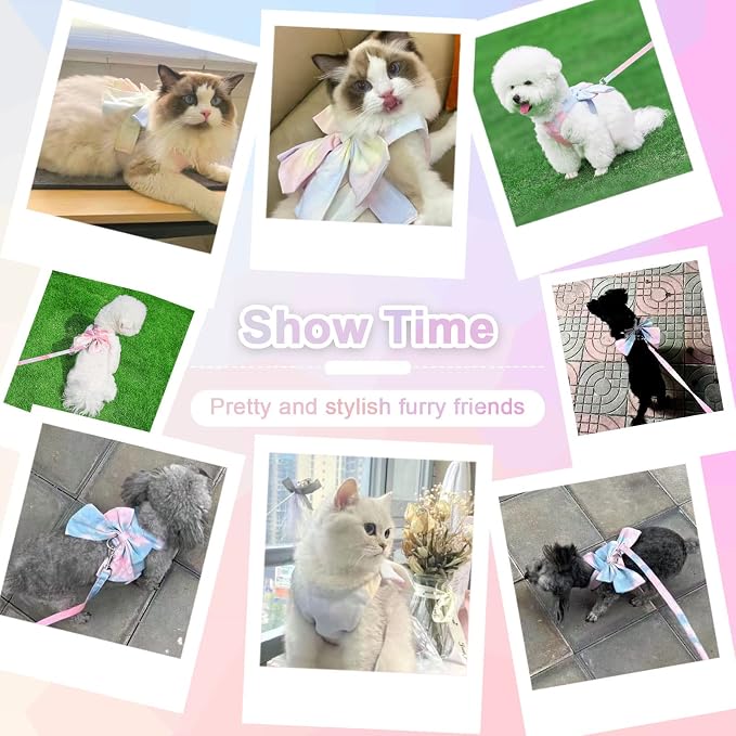 PETCARE Cute Bow Tie Dog Harness and Leash Set Elegant Rainbow Gradient Puppy - Image 5