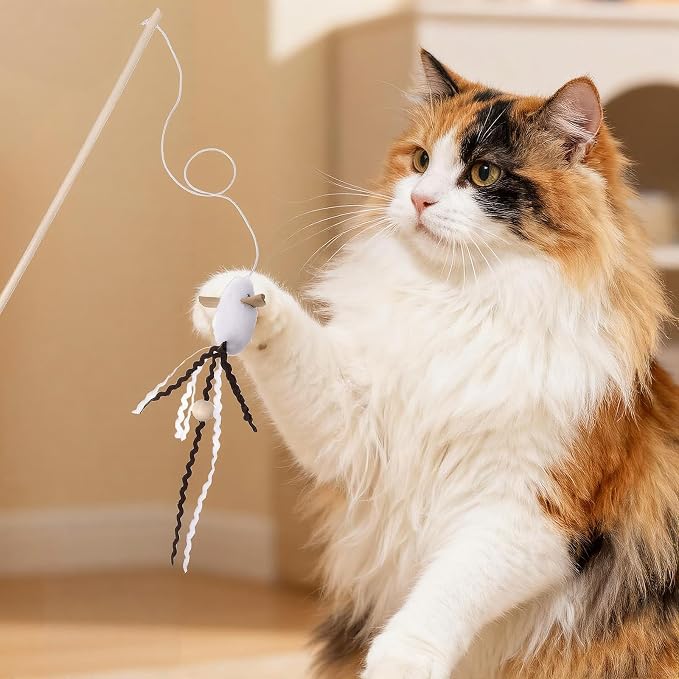 2 PCS Cat Wand Toy Set 16 Inch Wooden Teaser Wands - Image 5