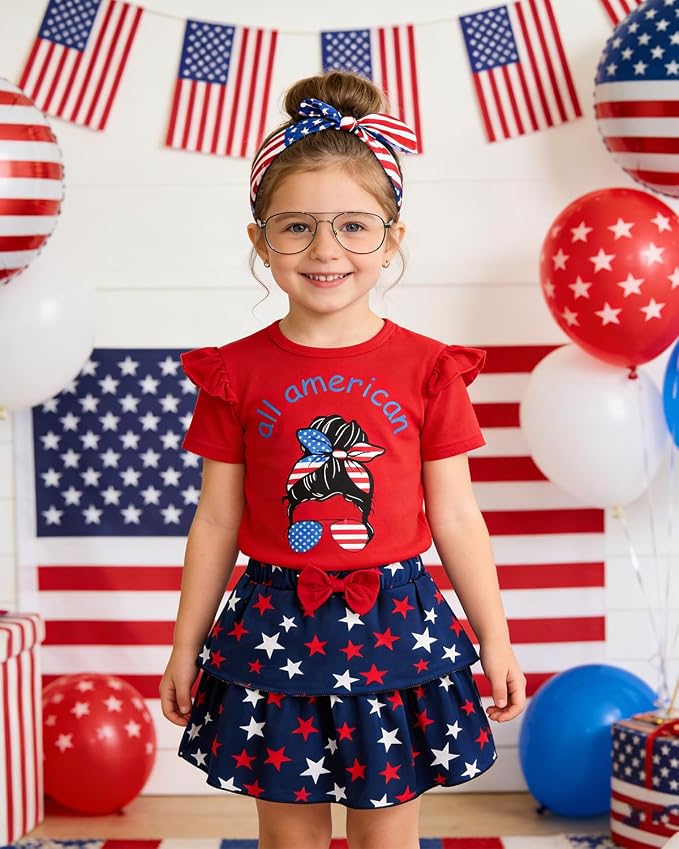 Akyzic Little Girl Skirt Outfit Two Piece Spring Summer Outfit Butterfly Dress - Image 2