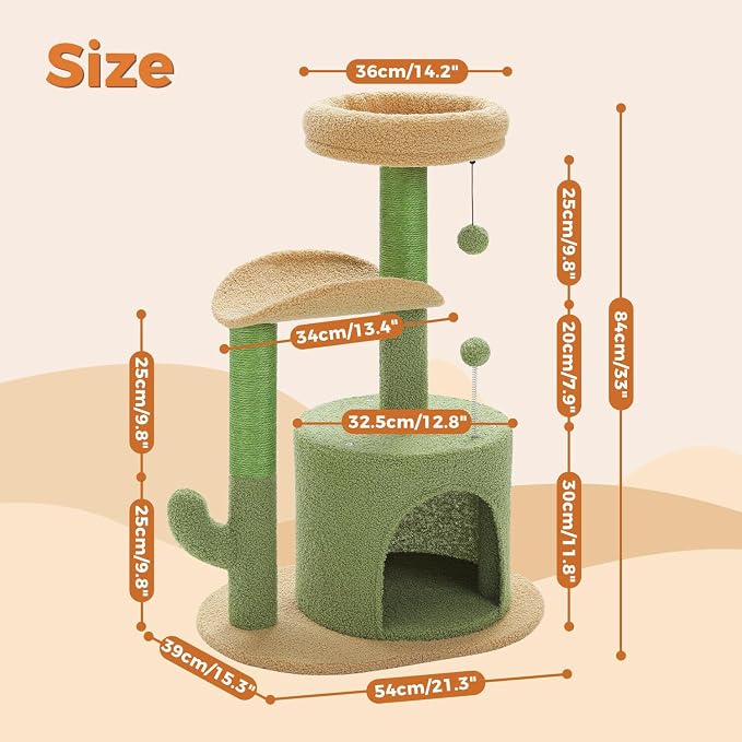 PAWZ Road Cactus Cat Tree Small Cat Tower 32” Cat Scratching Post - Image 6
