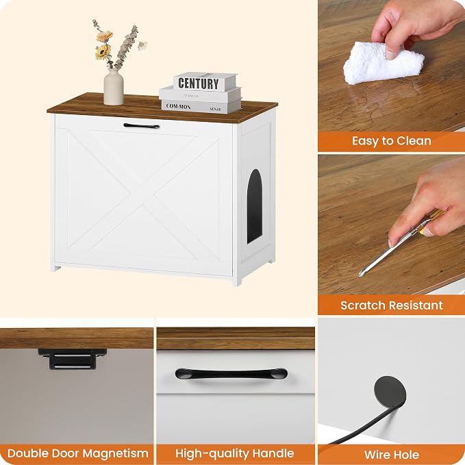 Dwanton Cat Litter Box Furniture Hidden, Cat Litter Box Enclosure, Reversible - Image 6