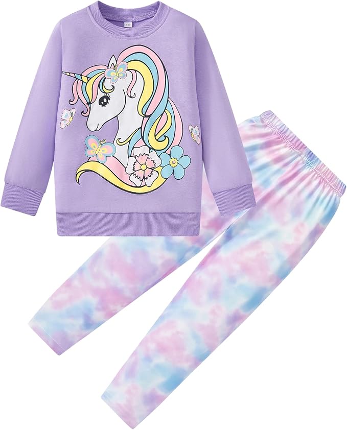 Little Girls Unicorn Outfits 2 Piece Kids Ruffle Sleeve Sweatshirt + Leggings by zarmfly