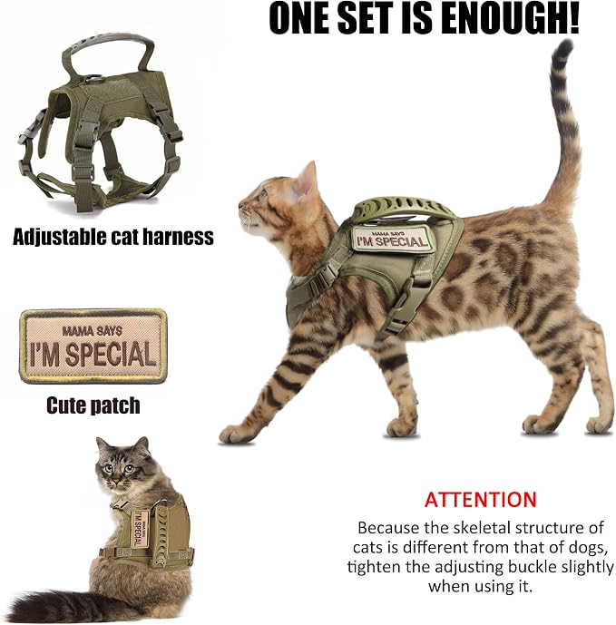 Tactical Cat Harness for Walking Escape Proof, Adjustable Pet Vest Harness - Image 3
