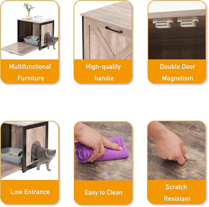 Dwanton Cat Litter Box Furniture Hidden, Cat Litter Box Enclosure, Reversible - Image 5