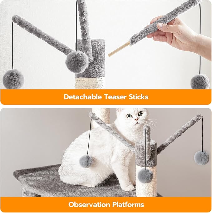 HOOBRO Cat Tree with Litter Box Enclosure, 27.6" L x 18.9" W x 52" H, - Image 7