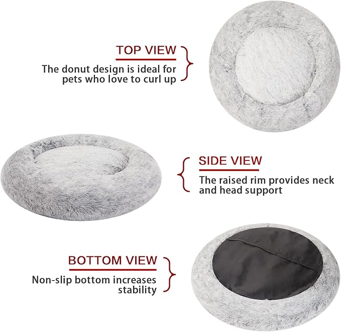 Bedfolks Calming Donut Dog Bed for Small Dogs & Cats, 23 Inches Round, Machine - Image 4