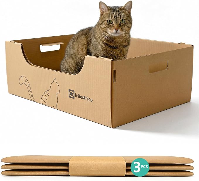 3-Pack Jumbo Disposable Cat Litter Box, Waterproof Cardboard Litter Box by Unknown