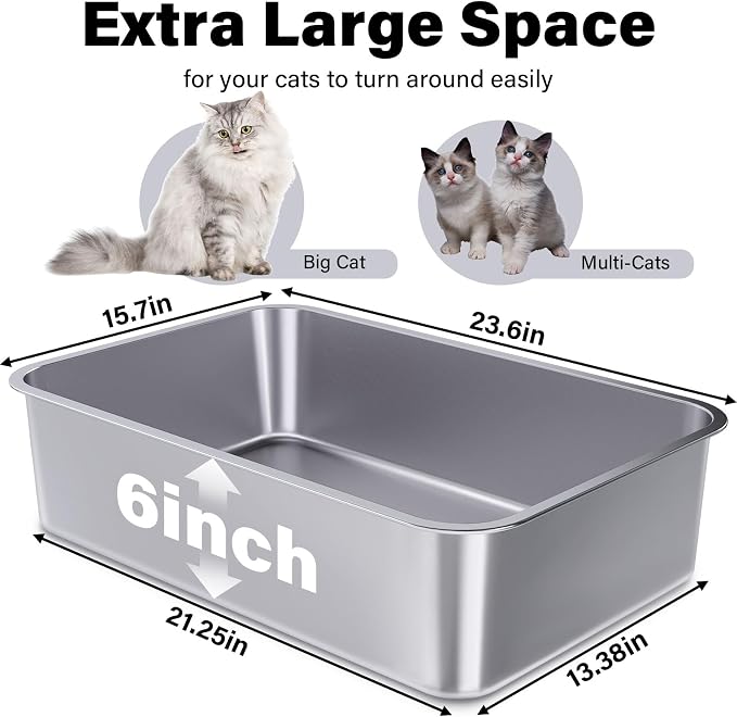 Stainless Steel Litter Box, 23.6"x15.7"x6" Metal Litter Box 4 Pack, Non Stick - Image 2