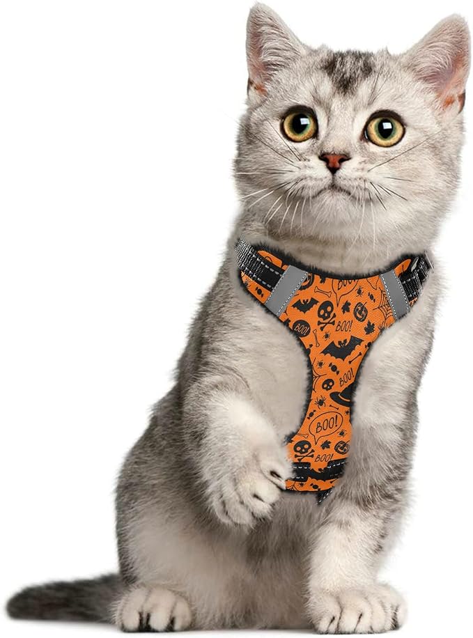 Halloween Skull Pumpkin Dog/Cat Harness, Reflective No-Pull Pet Harness - Image 5