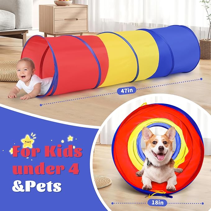 Kids Play Tunnel Tent for Toddlers, Colorful Pop Up Crawl Through Passage - Image 3