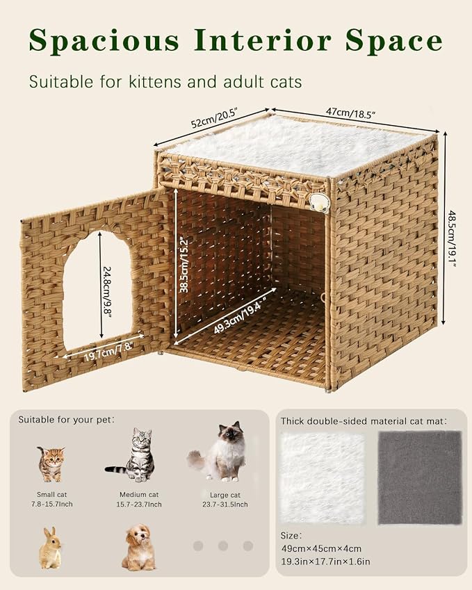 Cat Beds for Indoor Cats Extra Large Double Cat Cave Pet Cube, Handwoven Rattan - Image 6