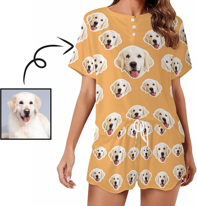 Custom Short Pajamas Set with Face Photo Women‘s Sleepwear Tee Personalized PJ - Image 2
