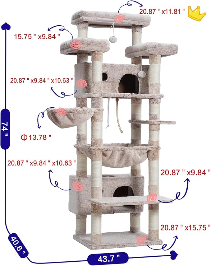 Cat Tree for Indoor Cats Large Adult, 2 Baskets, 2 Condos, Muchroom GCT030MU - Image 3