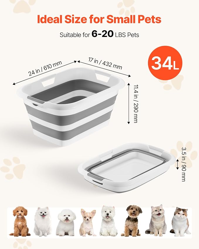 VEVOR Dog Bathtub, Collapsible Dog Bath Tub, Pet Bathing Grooming Wash Shower Station, Portable Space-Saving & Stable Support, for Small Pet Puppy Doggie Cat Outdoor, Gray White - Image 2