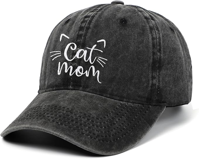 CORIRESHA Cat Mom Baseball Cap Washed Denim Cotton Adjustable Unisex Hat - Image 2