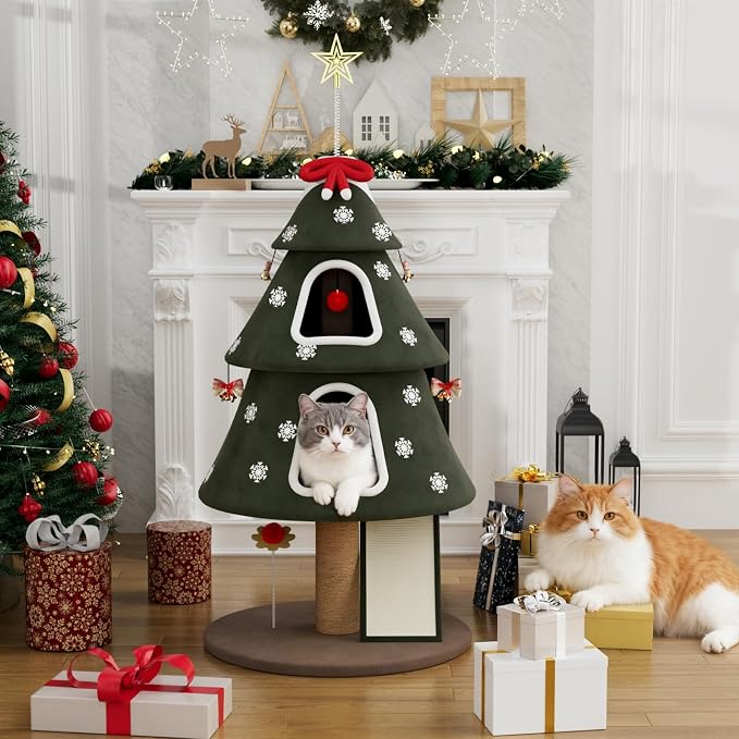 53" Large Christmas Cat Tree Tower: Indoor Green Heavy Duty Cat Condo House by STILLCOVE