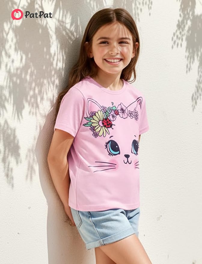 PATPAT Girls Crewneck Short Sleeve Graphic Tees Animal Print Shirts Cute Summer - Image 4