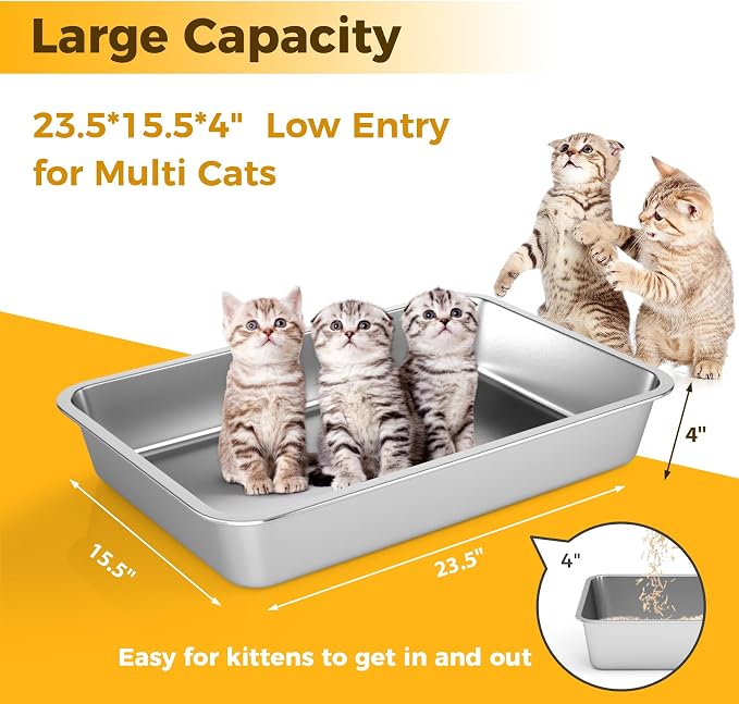 LIHONG Stainless Steel Cat Litter Box, Large Metal Litter Box - Image 3