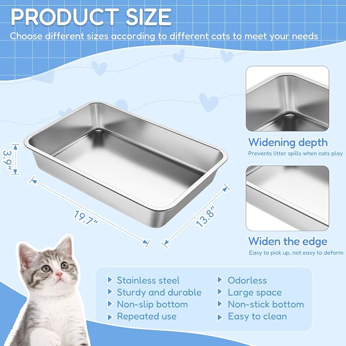 LIHONG Stainless Steel Cat Litter Box, Large Metal Litter Box - Image 2
