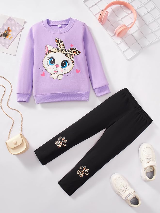 Little Girls Unicorn Outfits 2 Piece Kids Ruffle Sleeve Sweatshirt + Leggings - Image 7