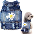 Dog Denim Jacket with Embroidered Daisy, Ripped Vintage Jean Vest by pawstrip