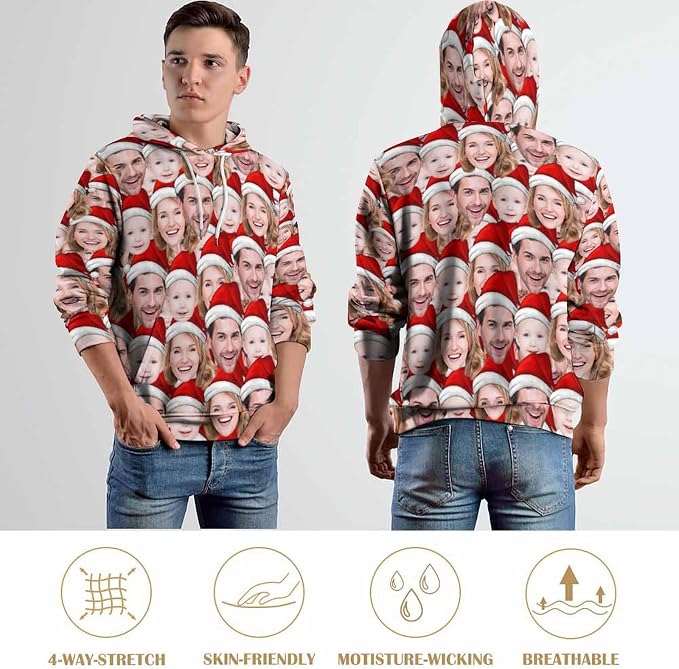 Artsadd Custom Face Unisex athletic Pockets Sweatshirt Loose Hoodie Custom - Image 6