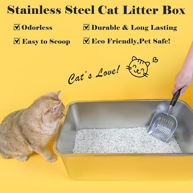 LIHONG Stainless Steel Cat Litter Box, Extra Large Metal Litter Box - Image 2