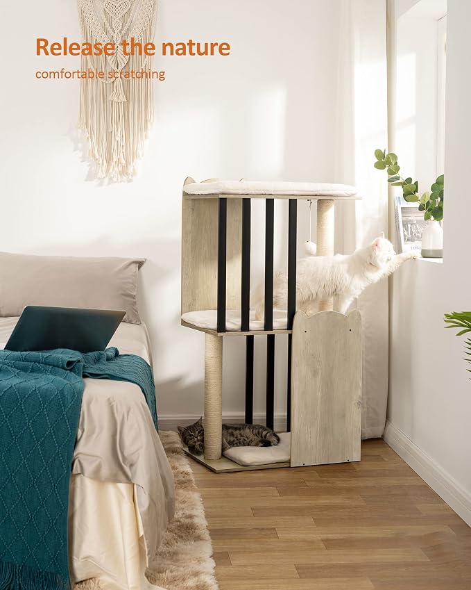 FourFurPets 43.8in 3-Tier Modern Cat Tree Tower Condo, Cat Scratch Posts - Image 3