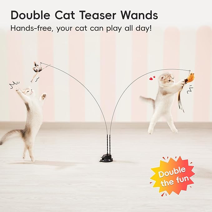 Potaroma Suction Cup Cat Wand Toys, Dual-Wand Interactive Kitten Toy - Image 3