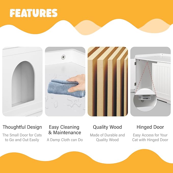 ZENY Wooden Cat Litter Cabinet, Hidden Litter Box Enclosure, Modern Storage - Image 4