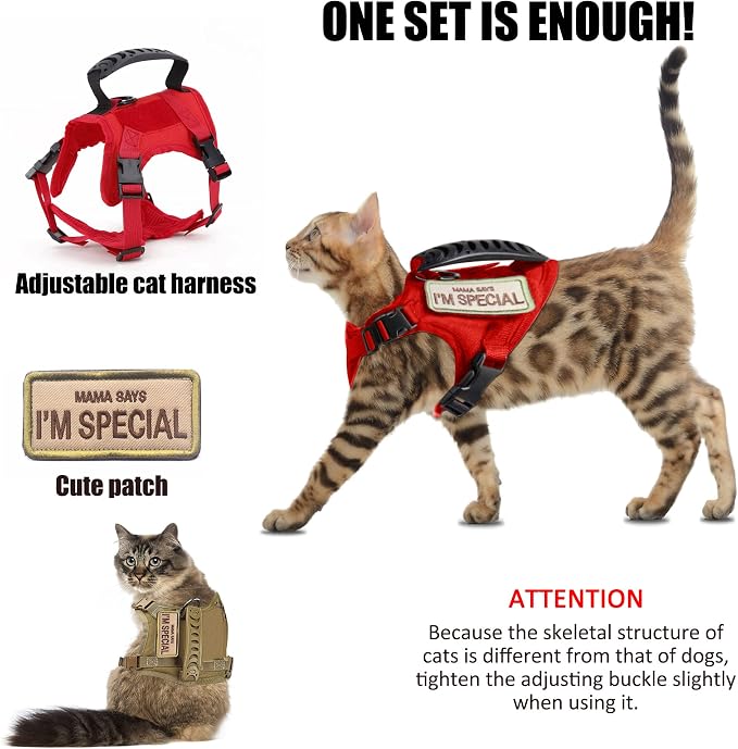 AIWAI Tactical Cat Harness for Walking Escape Proof, Adjustable Pet Vest Harness - Image 3