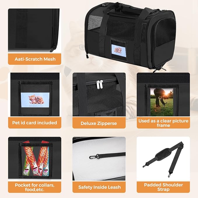 Cat Carrier Soft for Pets Up to 15 Lbs, Cat Travel Bag - Image 6