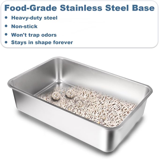 Cat Litter Box – Open Top Stainless Steel Large Litter Pan - Image 3