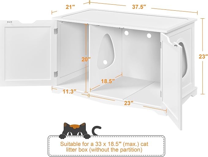 Yaheetech Cat Litter Box Enclosure, Box Cabinet Hidden, Wooden Pet Crate Kitty - Image 7