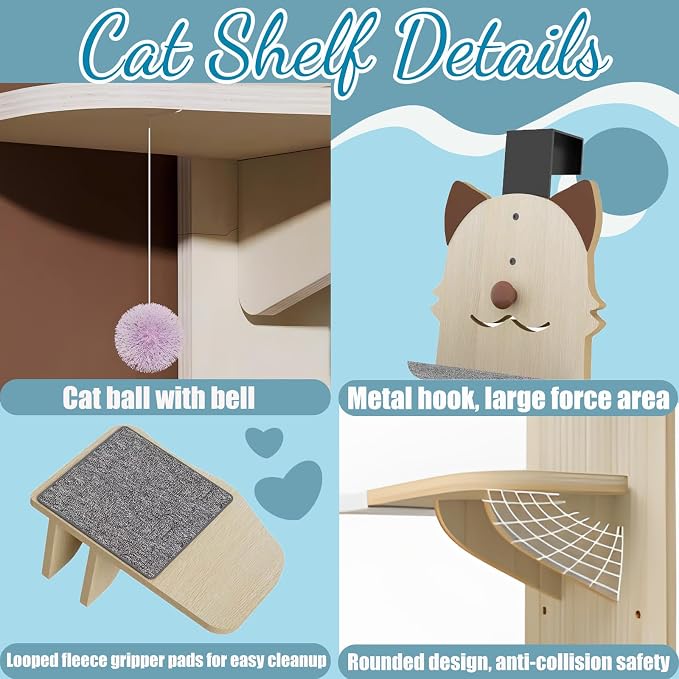 Door Hanging Cat Shelf, 67 Inch Over The Door Cat Tree, 4 Levels of Jumpable - Image 6