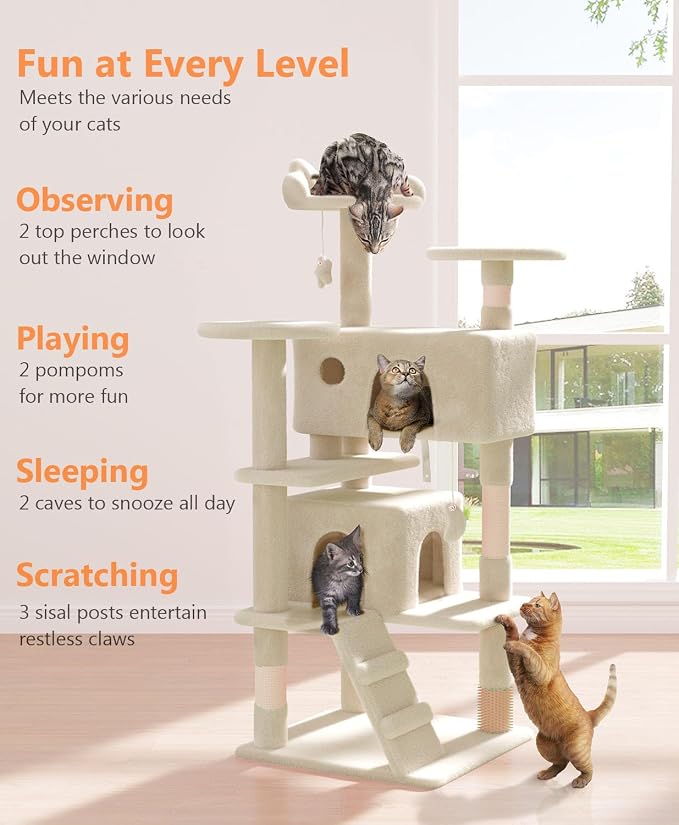 54" Cat Tree Tower for Indoor Cats Large Adult, Cute/Tall Modern Cat Tree for - Image 3