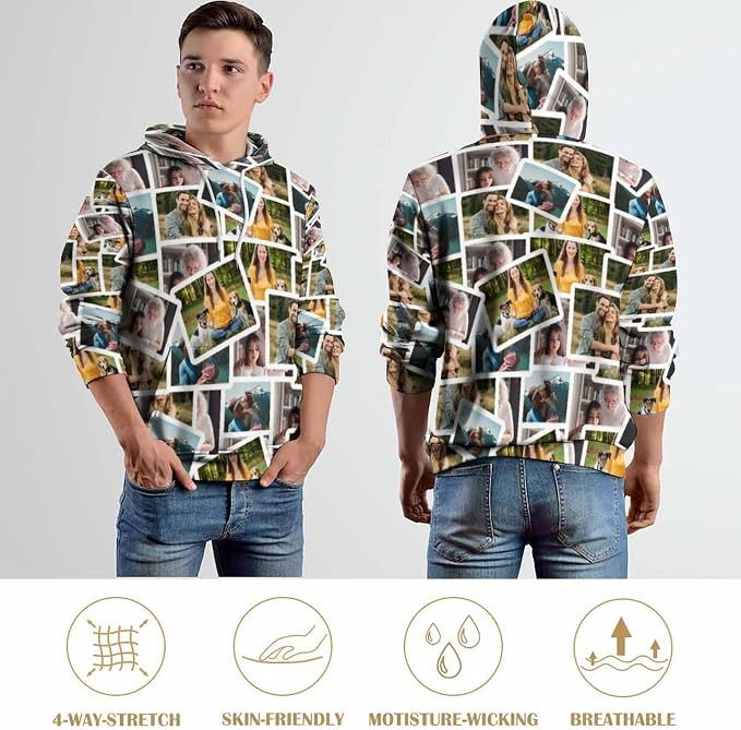 Artsadd Custom Face Unisex athletic Pockets Sweatshirt Loose Hoodie Custom - Image 7