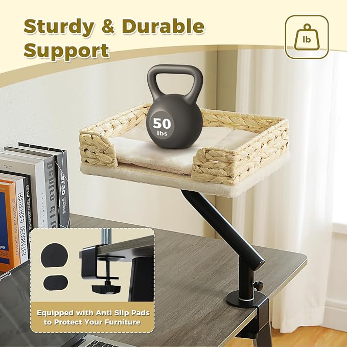 PAWZ Road Cat Desk Bed for Indoor Cats, Wicker Cat Bed for Desk Supports Up to - Image 6