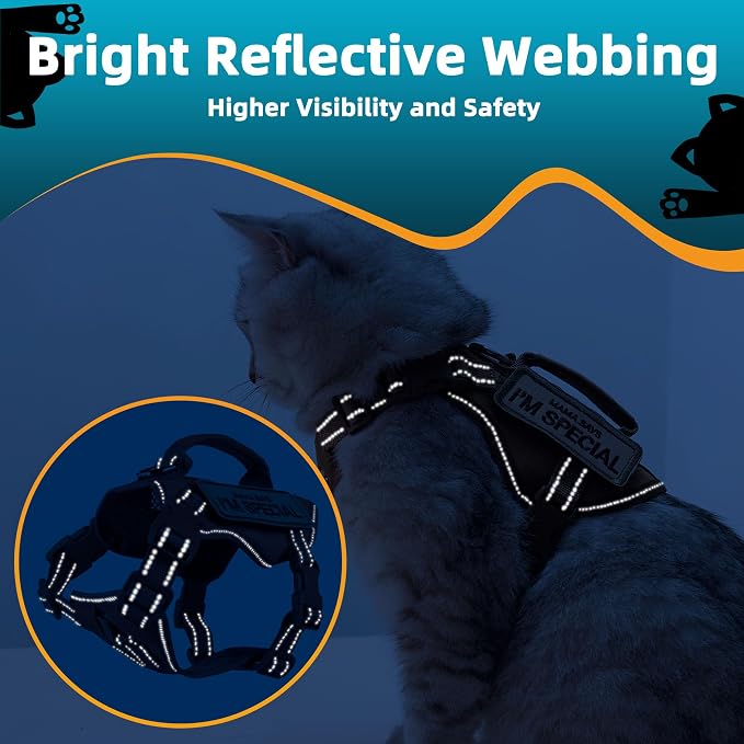 Tactical Cat Harness Khaki for Walking Esacpe Proof, Adjustable Soft Mesh Large - Image 4