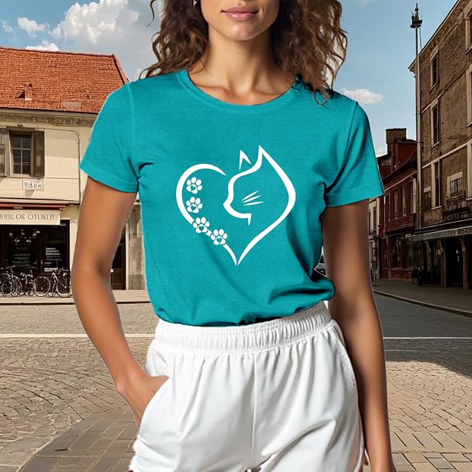 Cat Shirts for Women Cat Mom Tshirts Pet Lover Shirt Cats Paw Print Tee Tops - Image 4