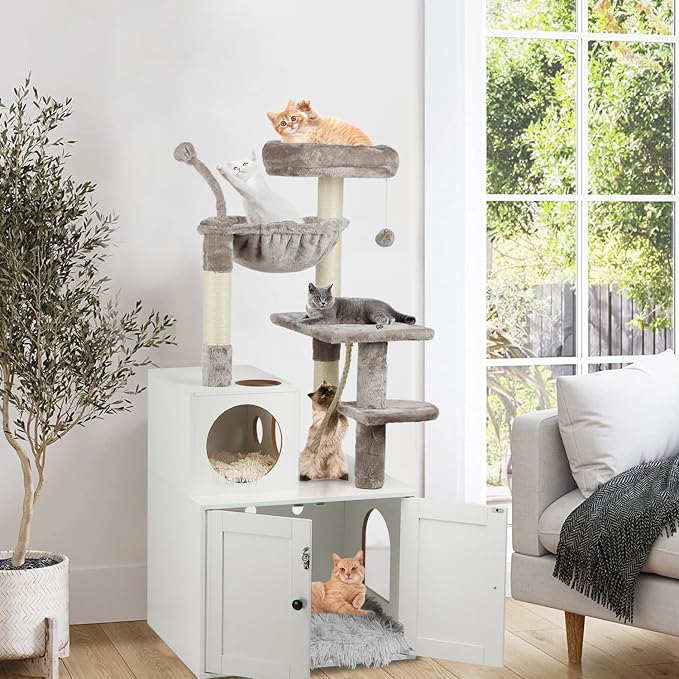 Cat Tree with Litter Box Enclosure, 2-in-1 Cat Tower - Image 5