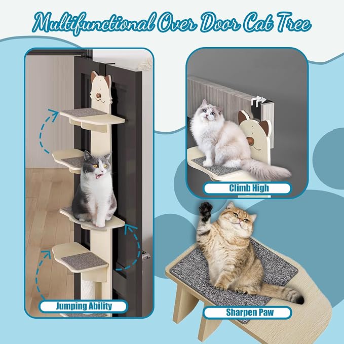 Door Hanging Cat Shelf, 67 Inch Over The Door Cat Tree, 4 Levels of Jumpable - Image 4