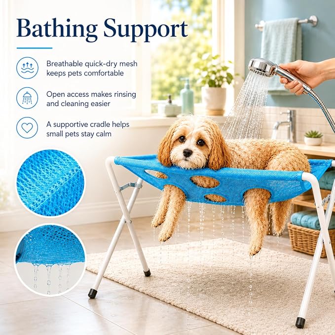 Pet Dog Bath Hammock, Cat Shower Grooming Table Hammock with Foldable Stand - Image 3